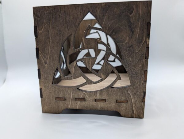 Handmade Celtic Triquetra Wood Candle Box, Dark Walnut Trinity Knot Decor, Laser Cut, Celtic Home Decoration, Gift for Her, Gift for Him - Image 2