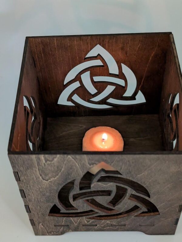Handmade Celtic Triquetra Wood Candle Box, Dark Walnut Trinity Knot Decor, Laser Cut, Celtic Home Decoration, Gift for Her, Gift for Him - Image 7