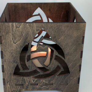 Handmade Celtic Triquetra Wood Candle Box, Dark Walnut Trinity Knot Decor, Laser Cut, Celtic Home Decoration, Gift for Her, Gift for Him