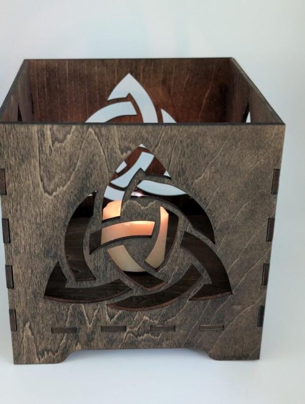 Handmade Celtic Triquetra Wood Candle Box, Dark Walnut Trinity Knot Decor, Laser Cut, Celtic Home Decoration, Gift for Her, Gift for Him